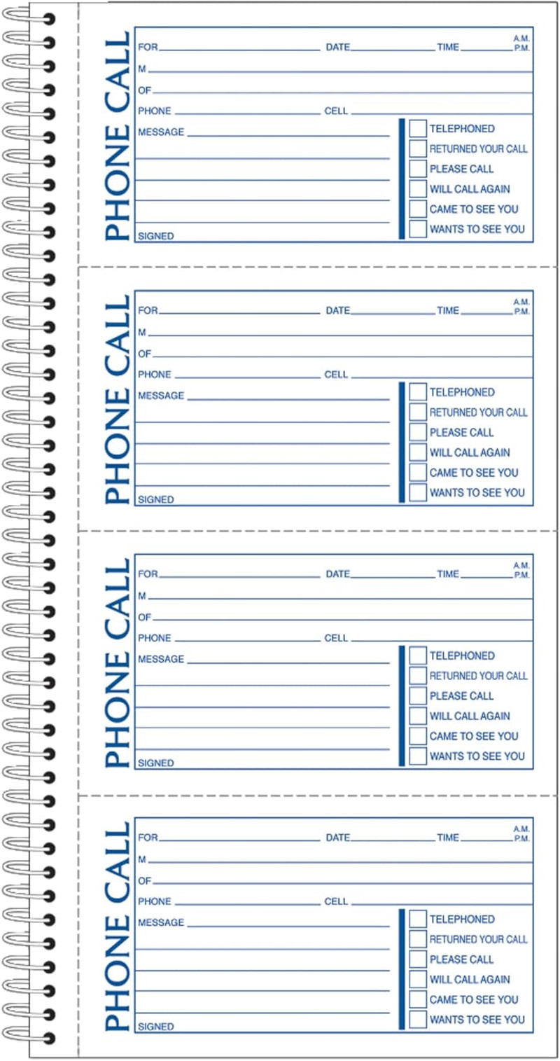 Phone Message Book, Carbonless Duplicate, 5.5 X 11 Inches, 4 Sets per Page, 4 Se