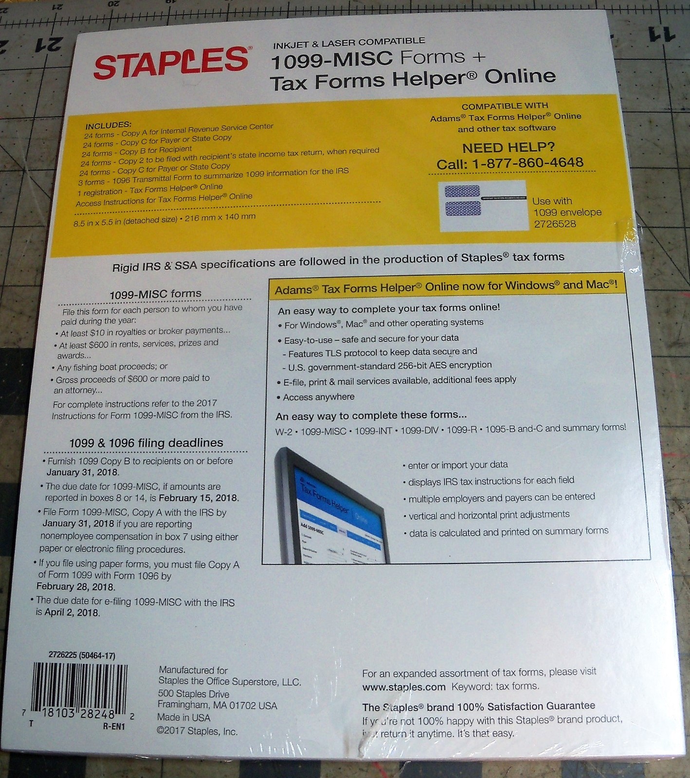 Staples 2017 1099-MISC Forms tax form helper Online 24 5 piece sets PC / Mac USA