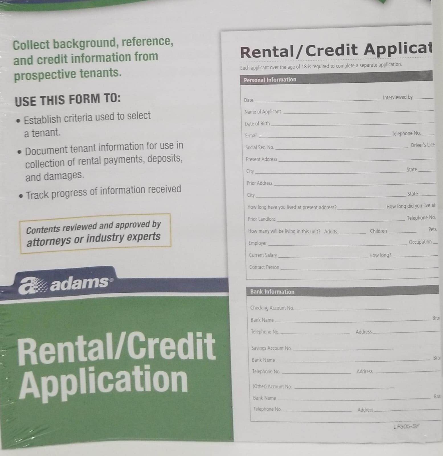 Adams Rental and Credit Agreement Forms and Instructions LF305