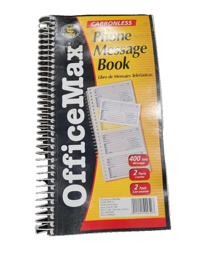 One Office Max Phone Message Book Spiral Carbonless 400 Messages New