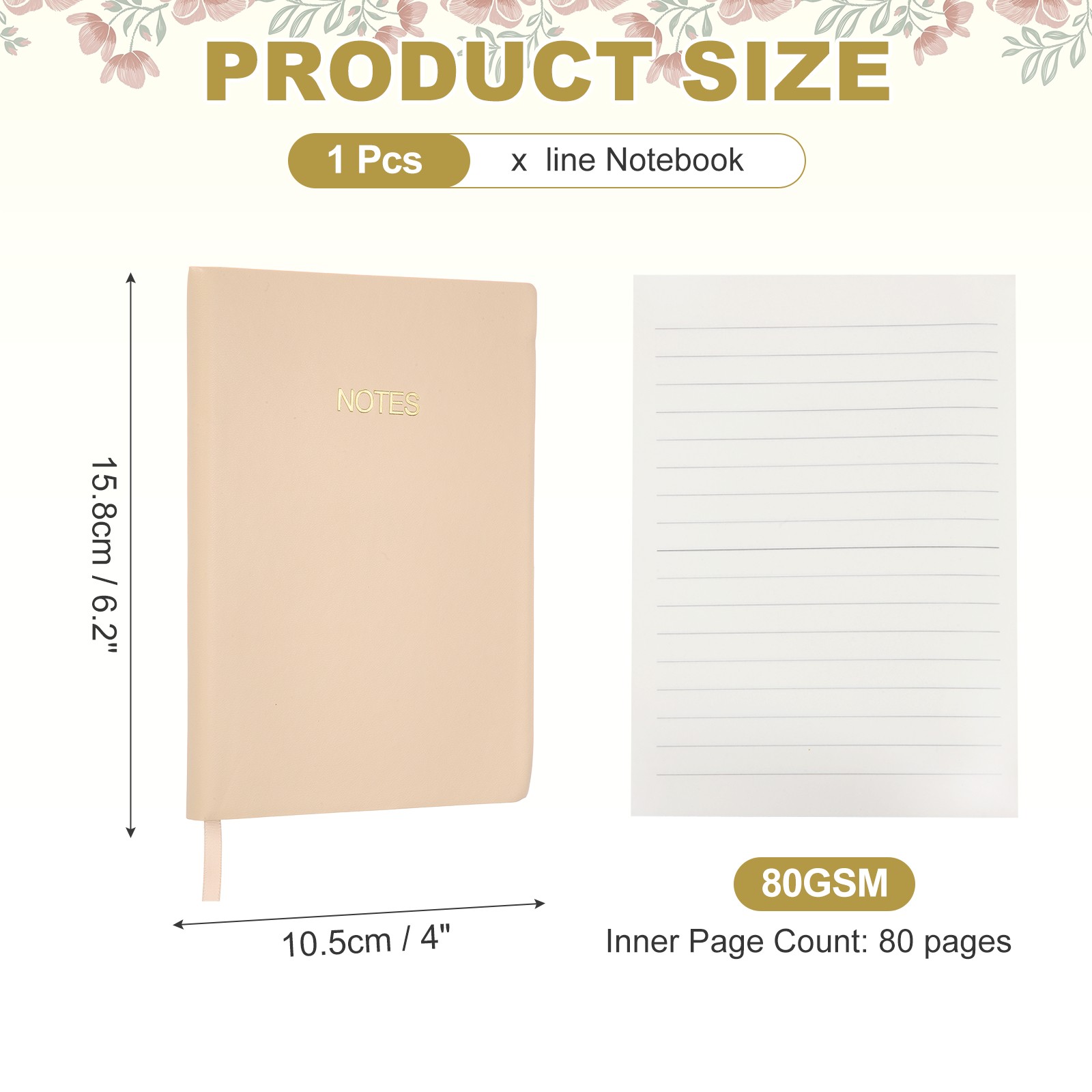 Line Notebook, C6 Pocket Journal Notebook, Light Yellow