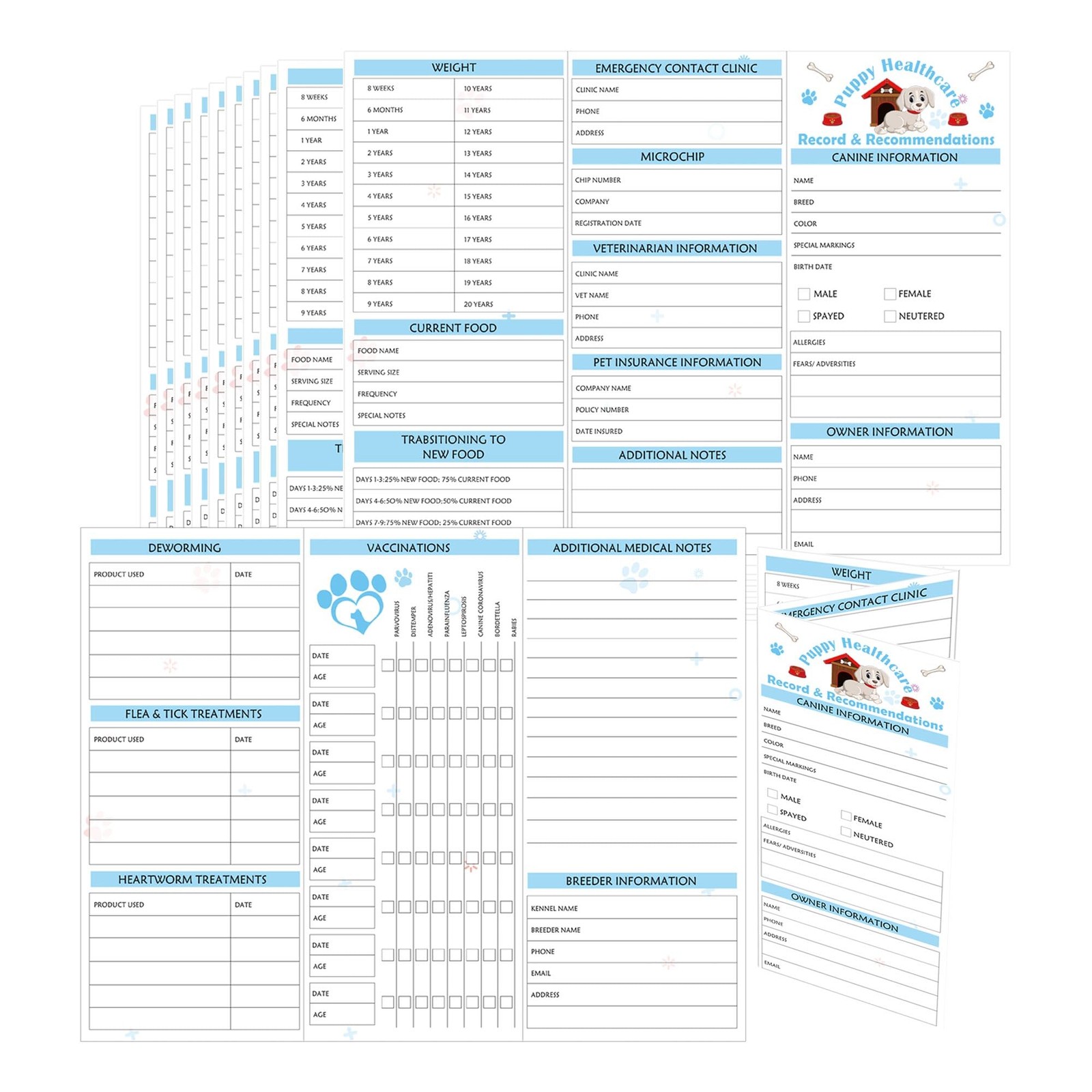 Pop Resin 8.3 x 11 Inch 25 Pack Dog Record Cards Puppy x 11 inches, Blue