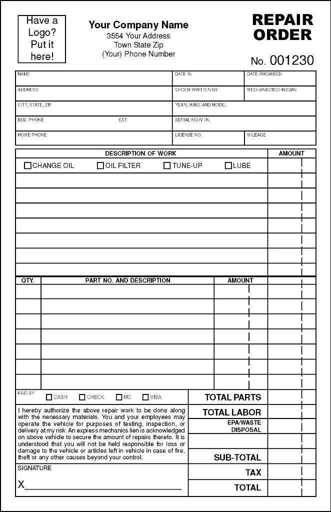 2000 Automotive Garage Repair Orders 2545 / 2 Part Carbonless / 5.5 x 8.5 TMG018