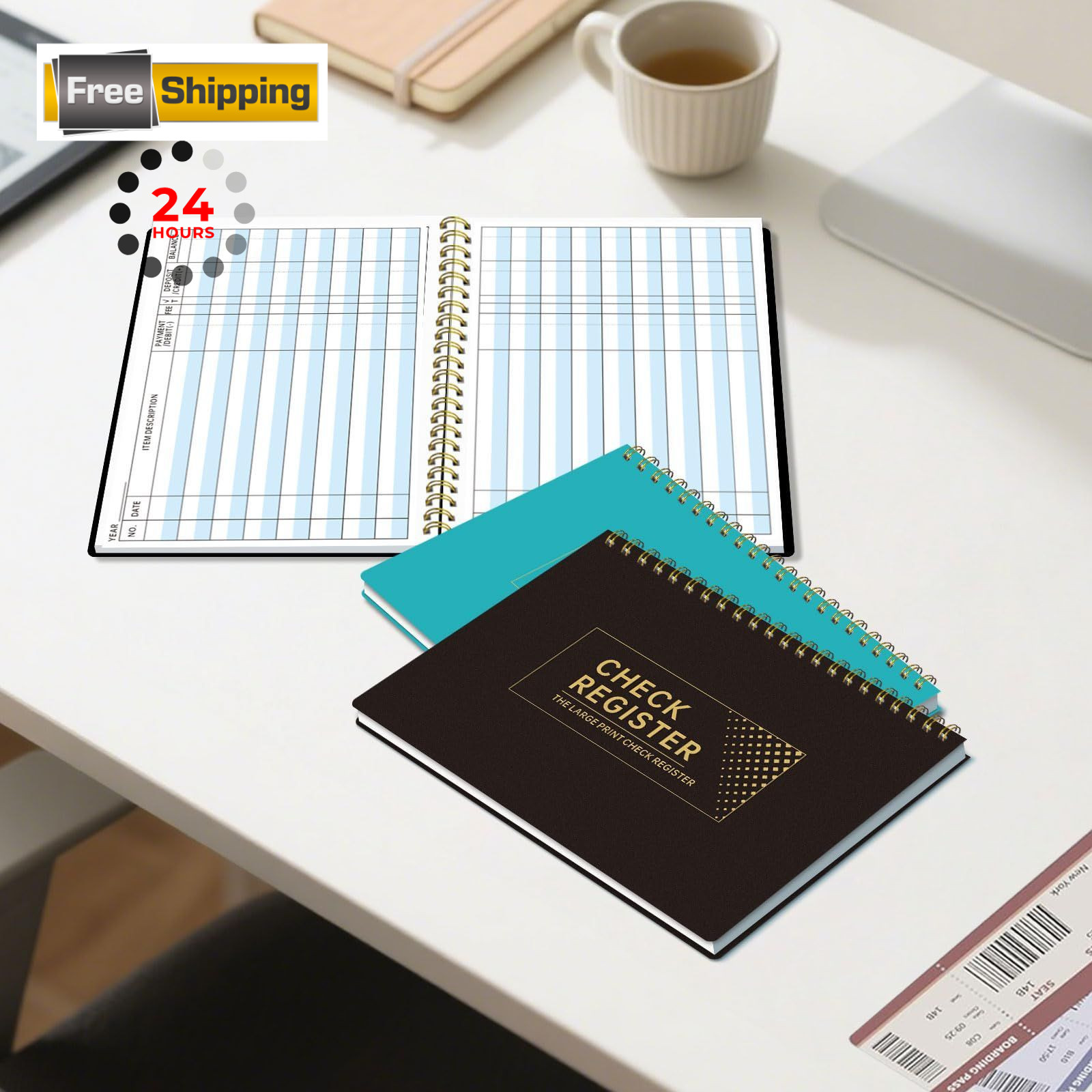 Checkbook Register Book, Large Print Spiral Bound 8.5” x 6” Financial Ledger…