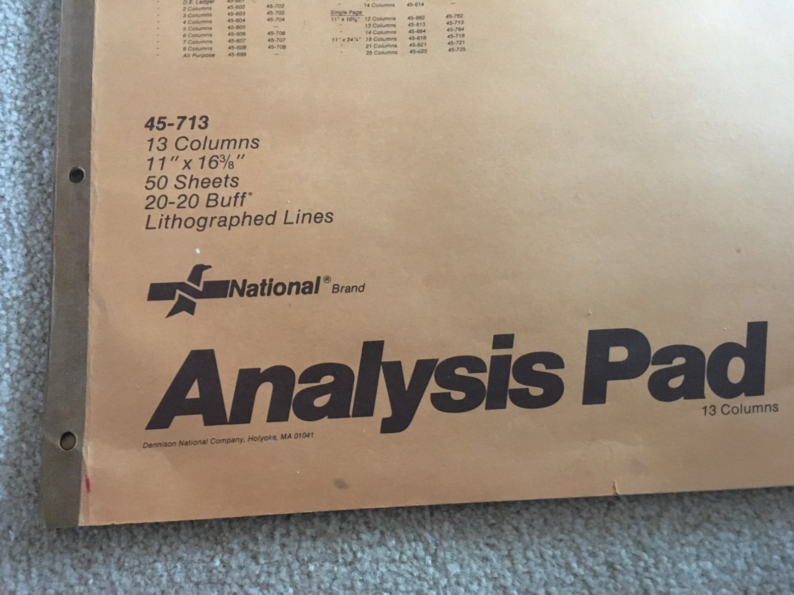 National Brand Analysis Pad 13 Columns 48 Sheet 11”x16 3/8” Lithographed Lined