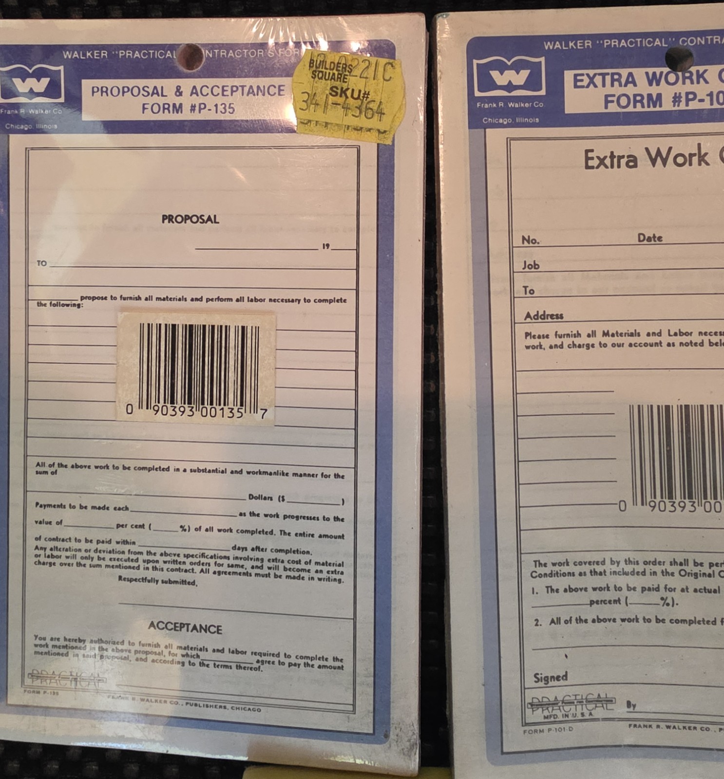 Vintage Walker Contractor Forms Lot Partial Waiver of Lien Extra Work Order NOS