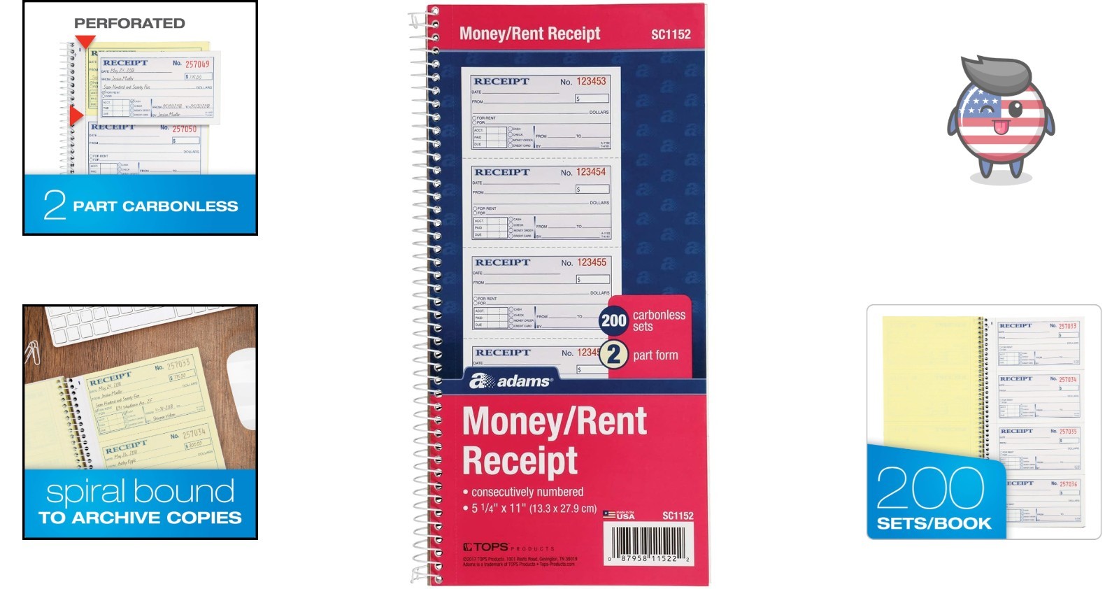 Spiral Bound Carbonless Receipt Book – Track Payments Easily, 5-1/4″ x 11″