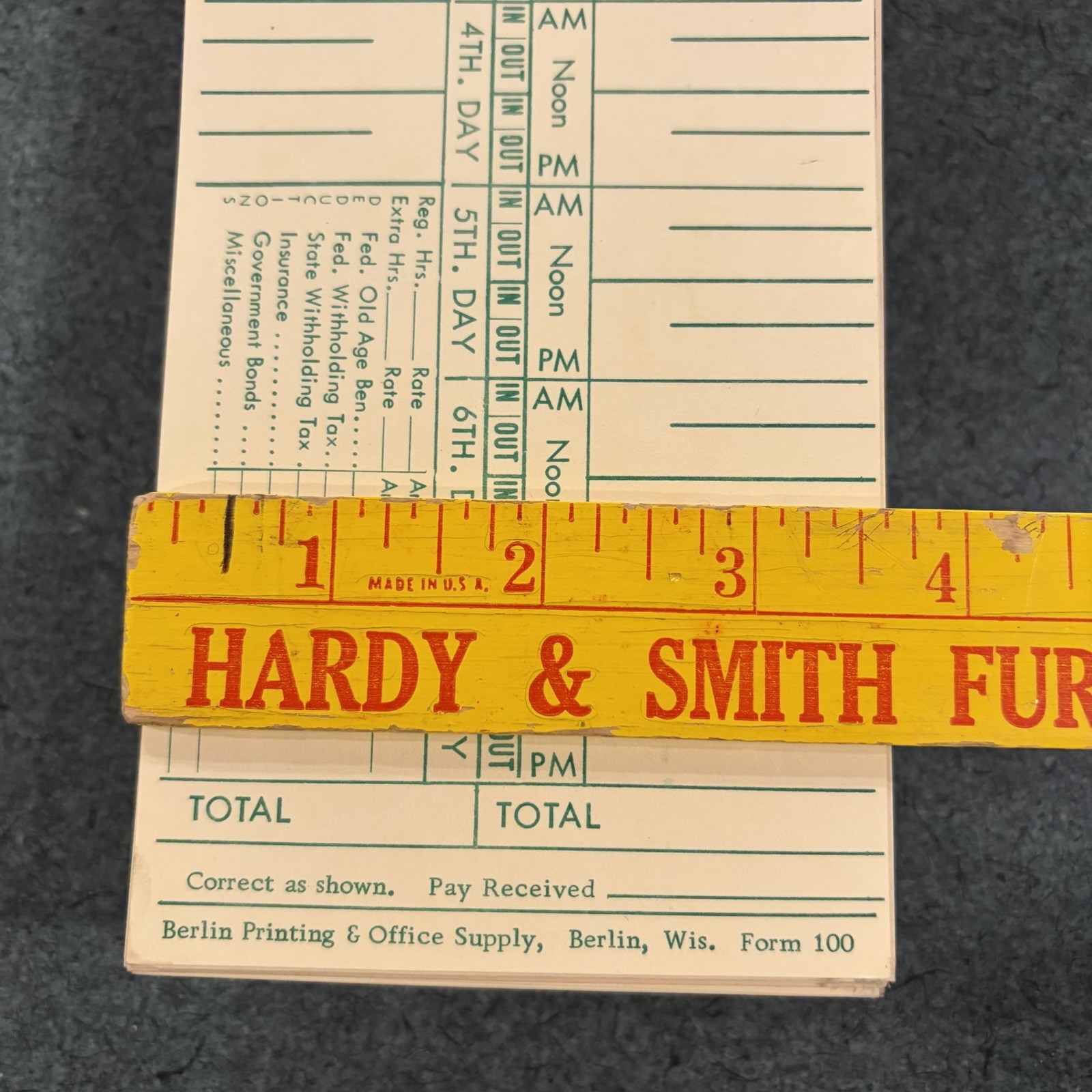 50 Vintage Time Cards Measure 9 1/8” X 3.5” Manilla Yellow With Green Print Lot