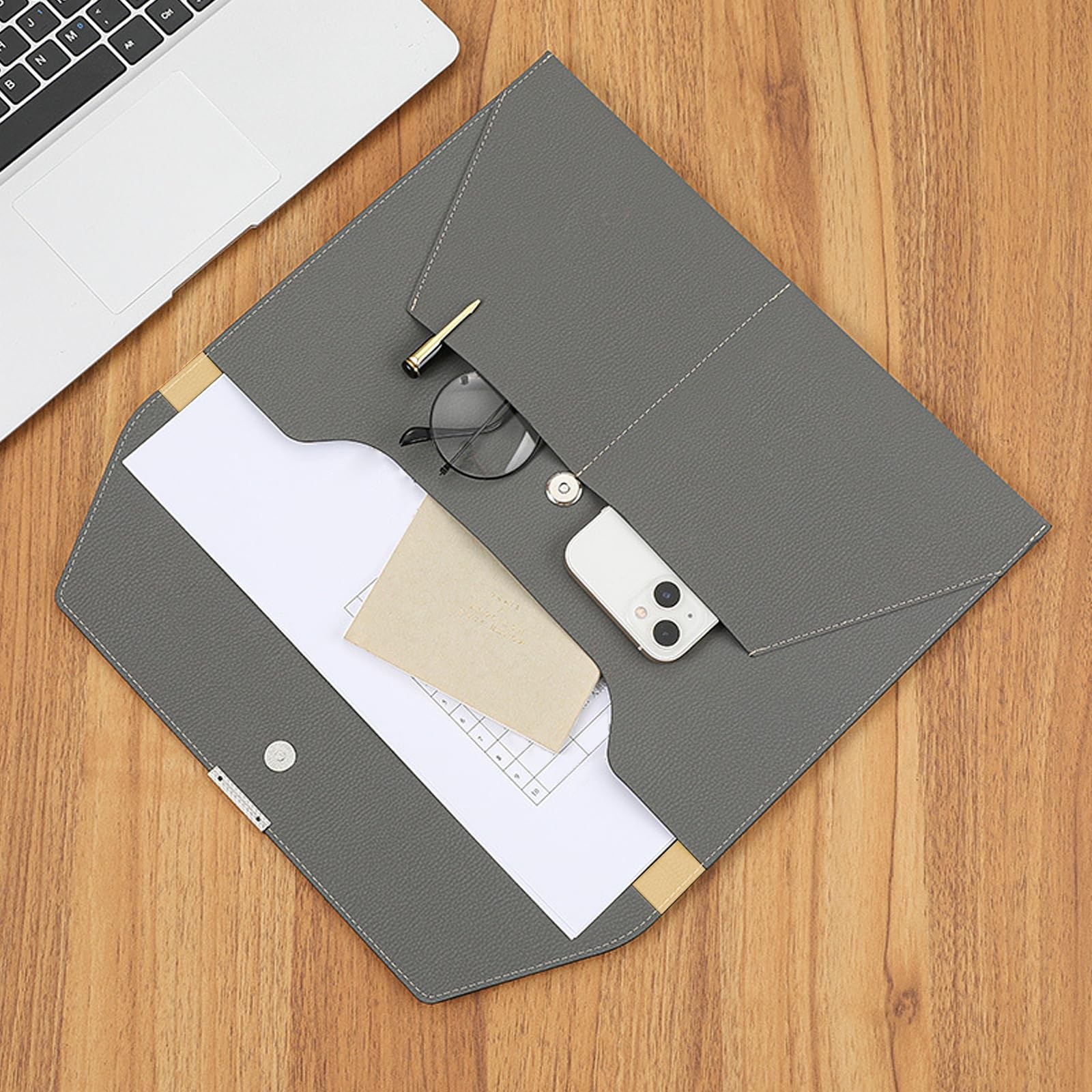 VANRA File Folder Document Holder Organizer Waterproof Portfolio Leather Gray