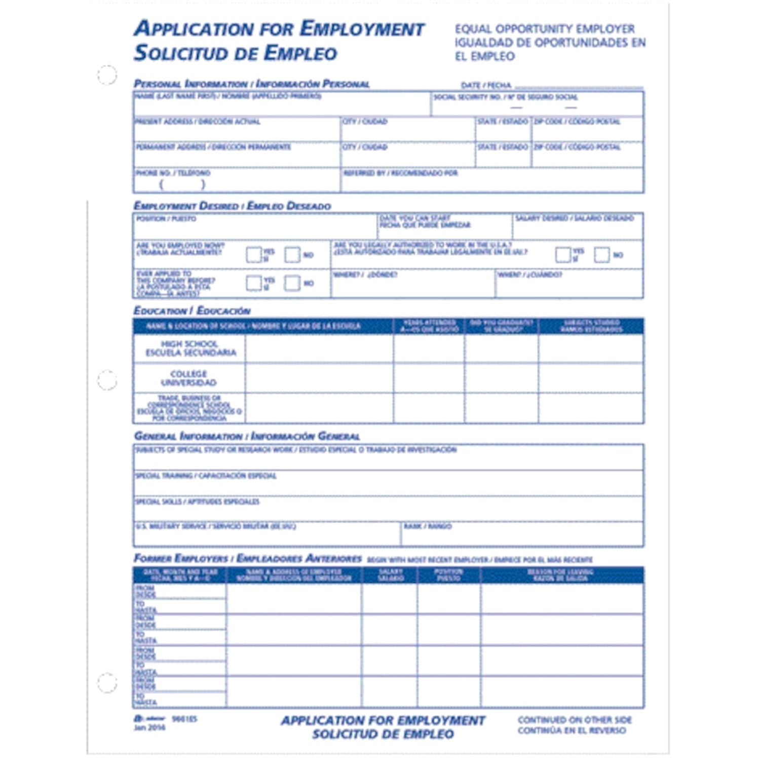Employee Application Pad, English/Spanish, 50 Forms, 2-Pack