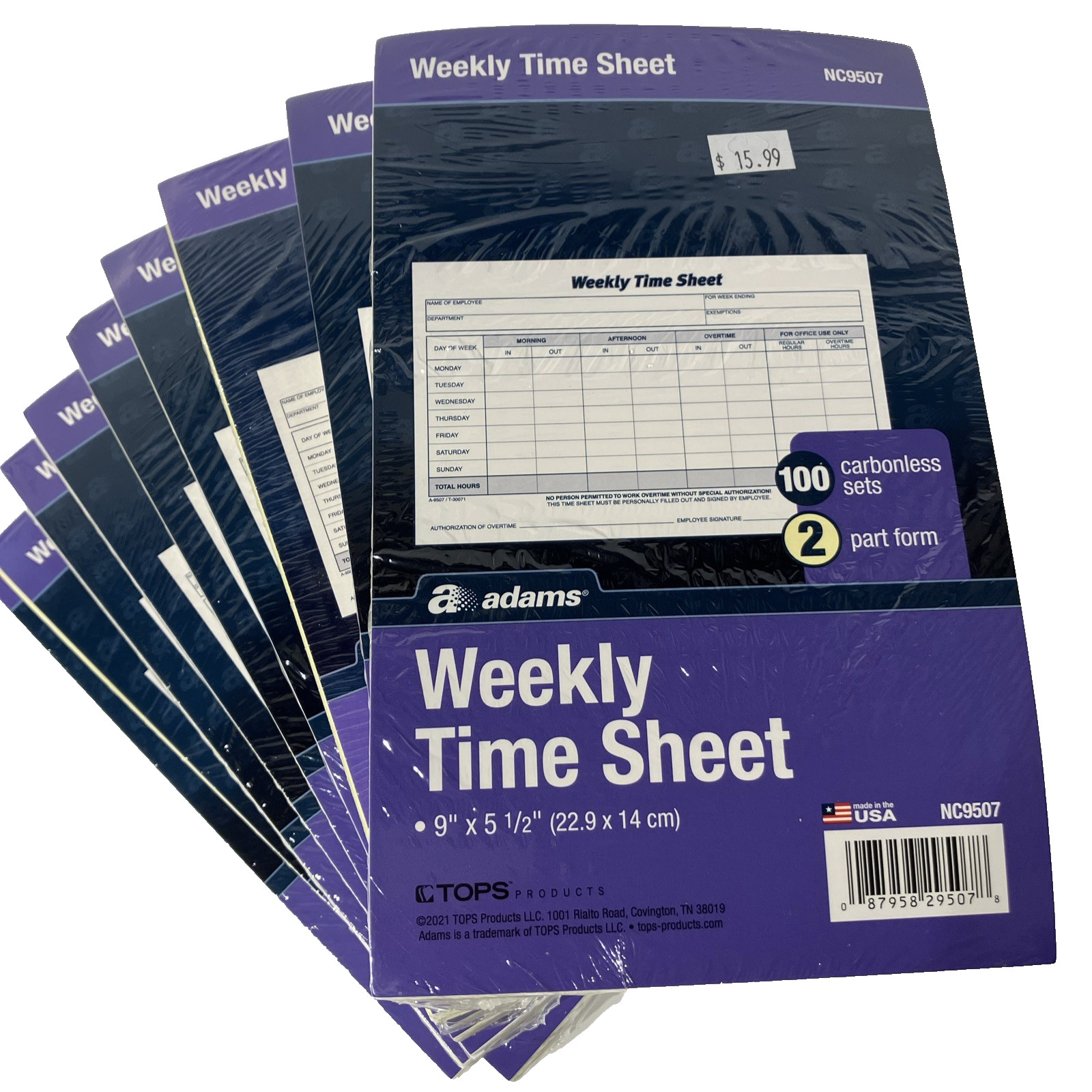 Adams Time Sheets 2-Part 900 Forms 9 Pack LOT (NC9507)