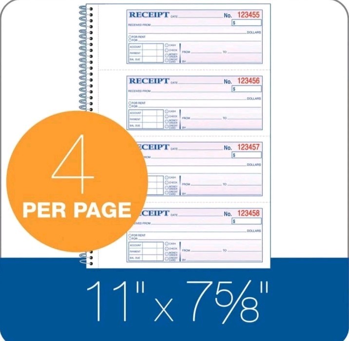 Adams Money and Rent Receipt Books, 2-Part Carbonless, 7-5/8 x 10-7/8, 5 Pack