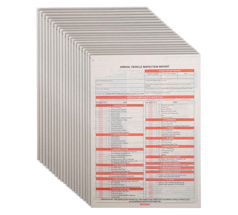 8.5″x11.75″ Annual Vehicle Inspection Report Form DOT Compliant 20Pcs