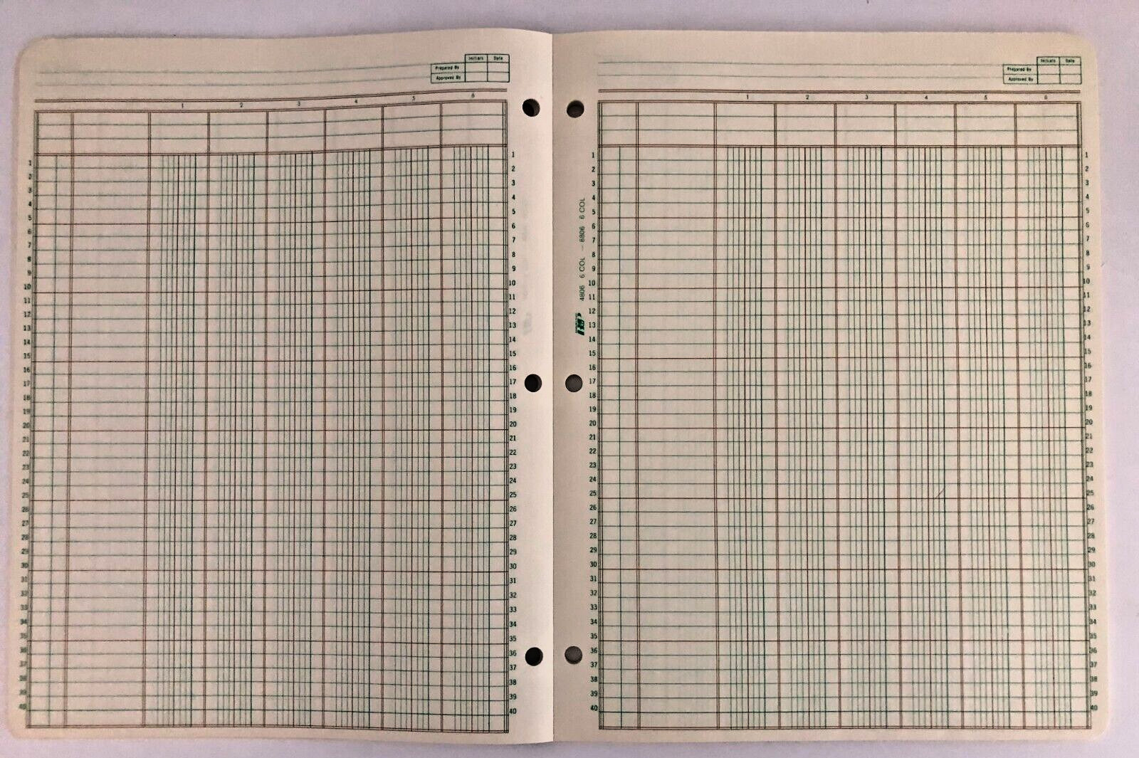 Vtg Boorum Columnar Acctg Work Sheet Pad 6 Column 8806 50 Sheets Blank Green Pgs