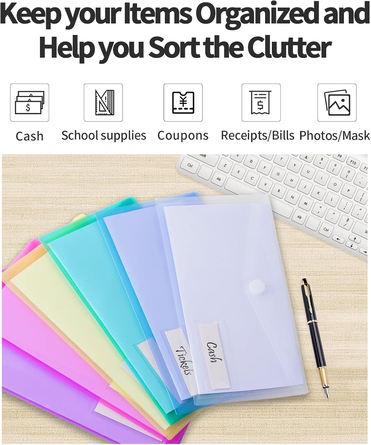 24 Pack A6 Plastic Pencil Pouch, Clear File Envelopes with Label Pocket, School