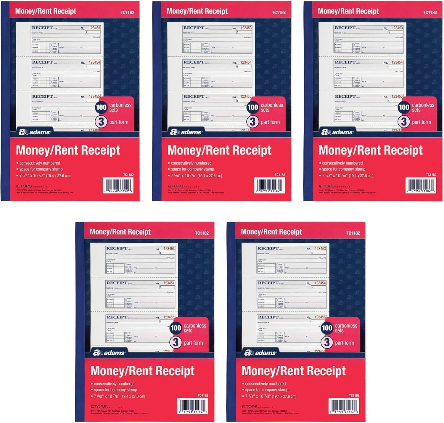 Adams Money and Rent Receipt Books, 3-Part Carbonless, 7-5/8″ x 10-7/8″, Bound 4