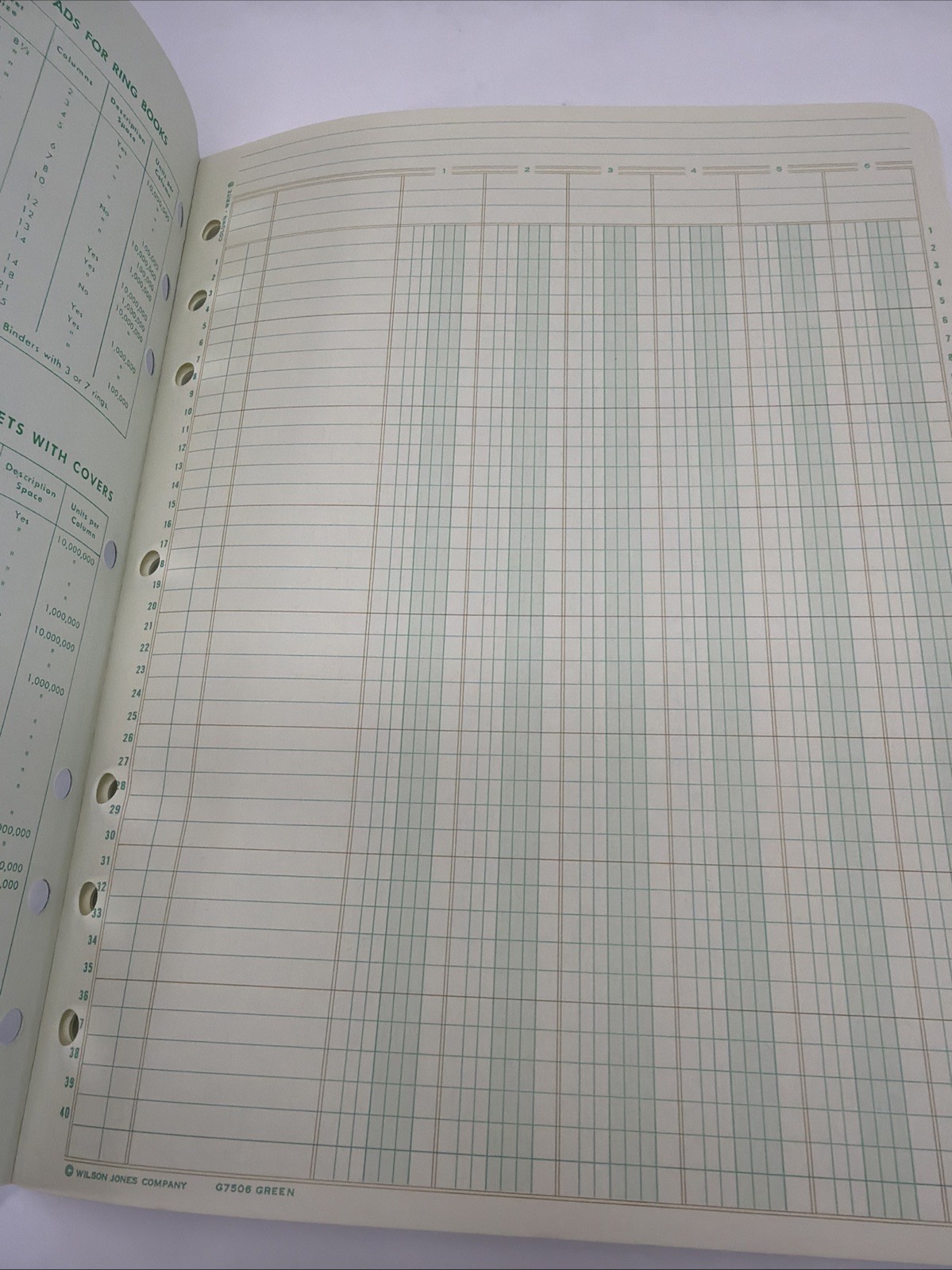 1968 Wilson Jones Write Columnar Pad Green G7506 6 Columns Accounting Ledger