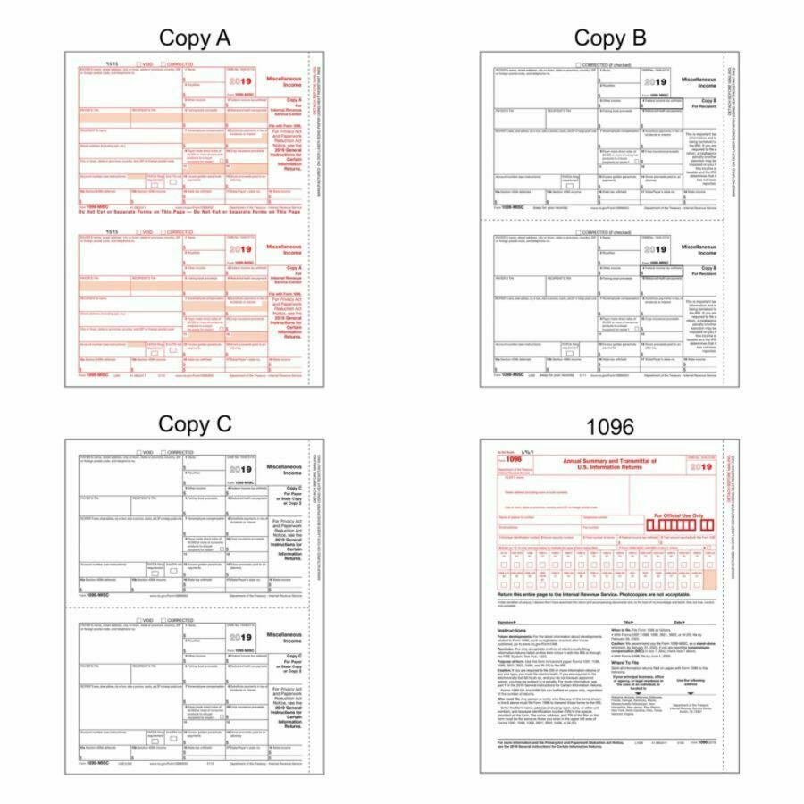 Office Depot 1099-MISC Tax Forms 2019, 2-Up, 4-Part, 8-1/2″ x 11″ 50-PK Staples