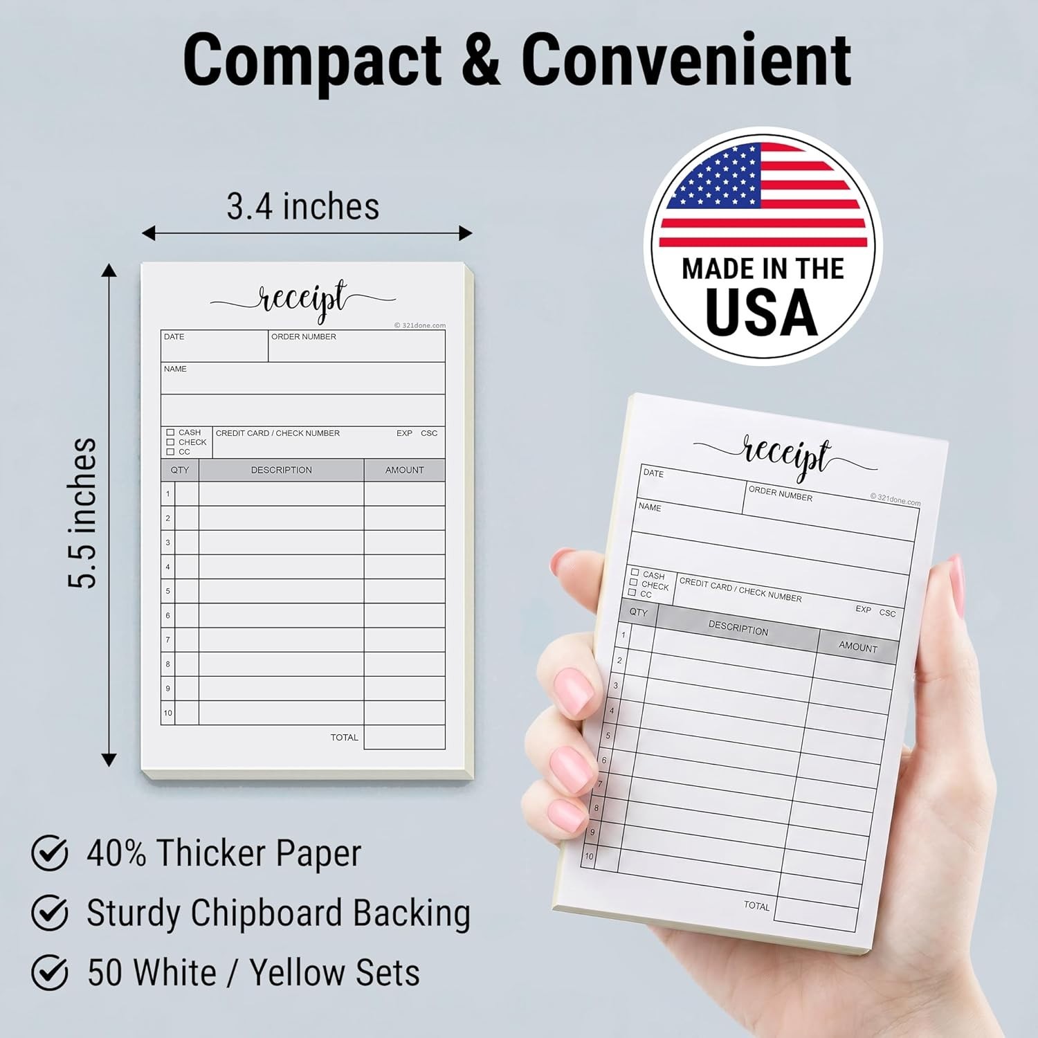 Compact Handheld 2-Part Carbonless Receipt Book for Small Businesses – 50 Sets
