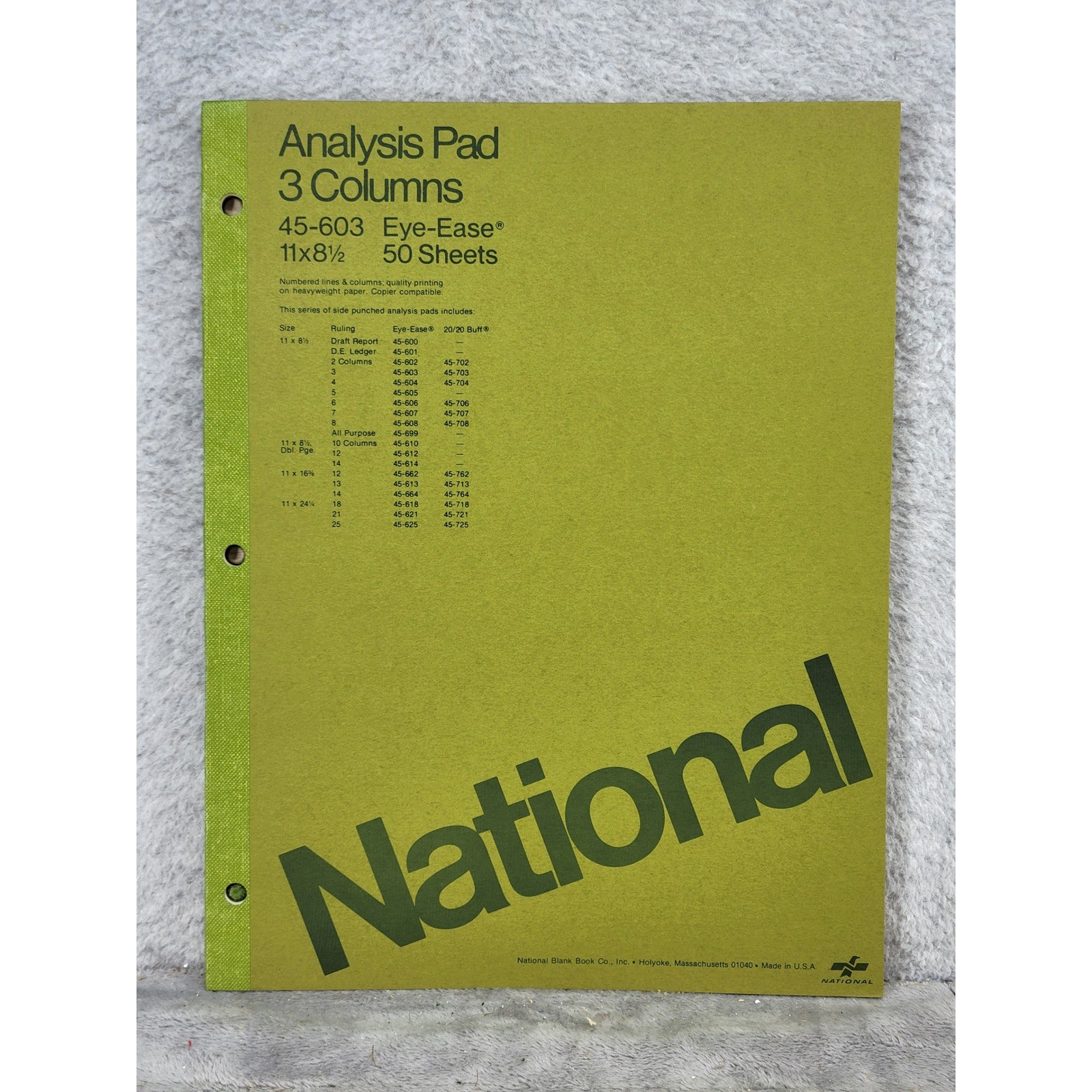 National Analysis Pad 3 Columns 45-603 Eye-Ease 11×8.5 50 Sheets Made in USA