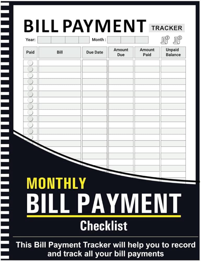 6pcsBill Tracker Notebook: Monthly Bill Payment Checklist – 8.5″ x 11″