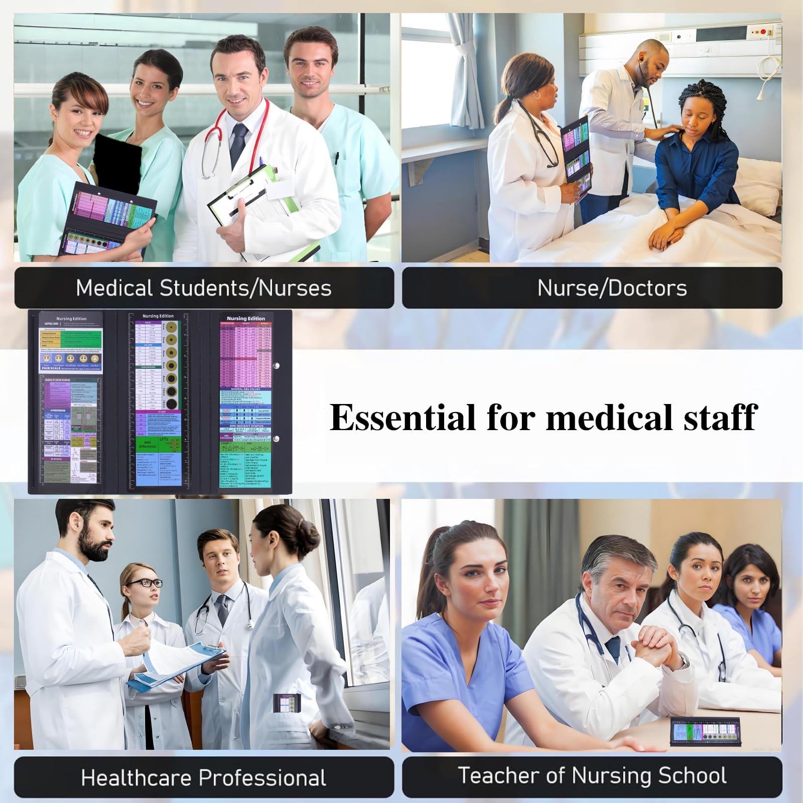 Foldable Thick Nursing Clipboard & Cheat Sheets, 2-Pack for Nurses & Black