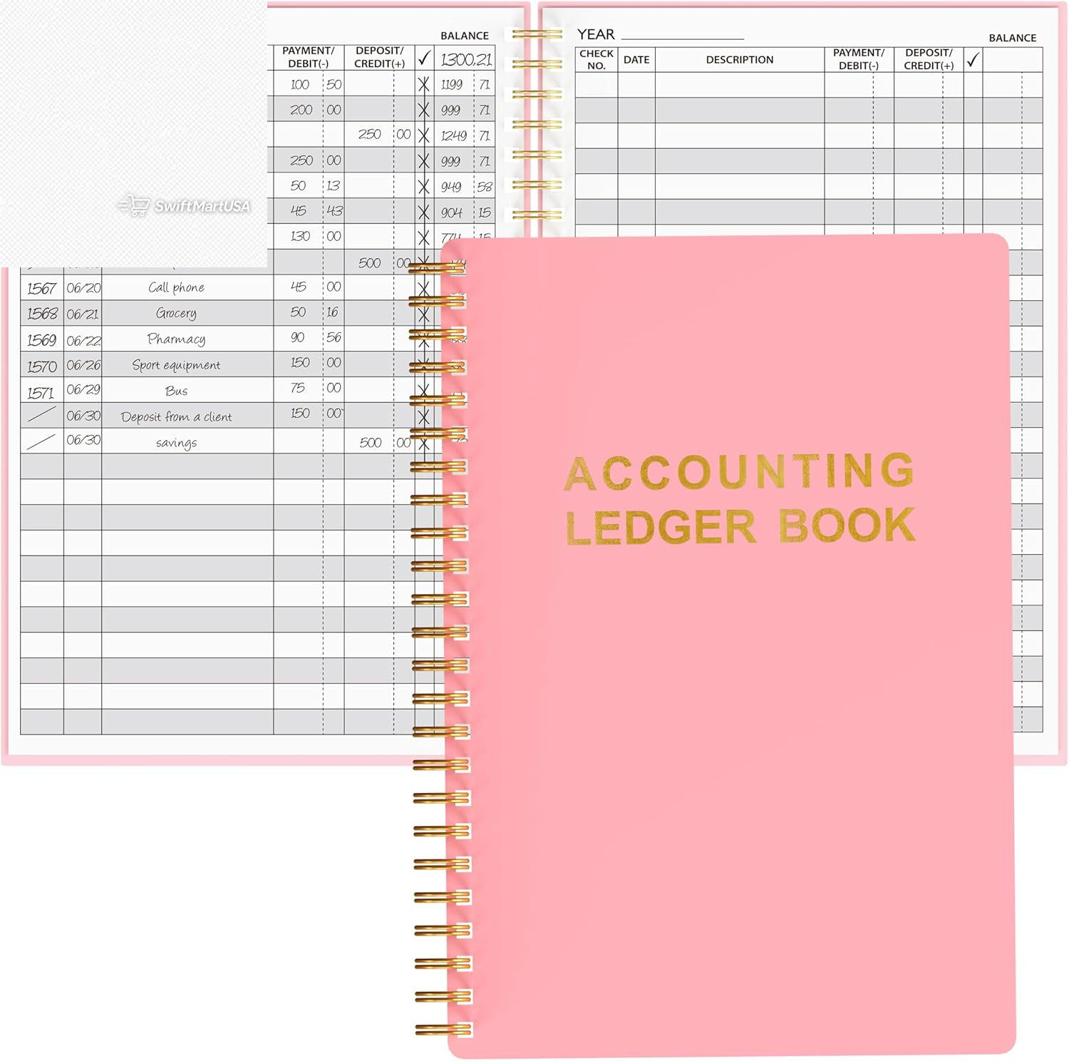 Accounting Ledger Book-A5 Check Register for Small Businesses5.8″ X 8.6″ (Black)