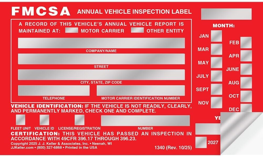 J. J. Keller 20-Pack, Aluminum Annual Vehicle Inspection Label with Punch Box…