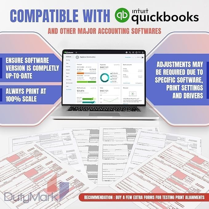 Streamlined Tax Filing: 25-Pack 1099 NEC Forms, Compatible with Tax Software