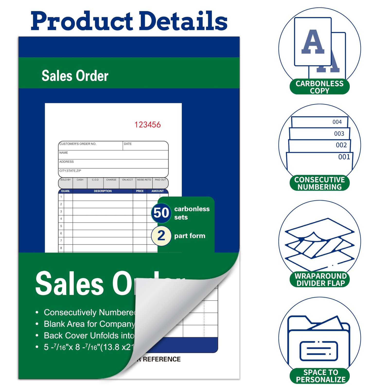 Large Receipt Book,5-7/16 x 8-7/16 Inches,Carbonless Paper,2-Part Duplicate C…
