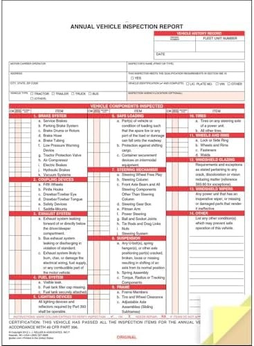 J. J. Keller Annual Vehicle Inspection Report Form 50-pk. – Snap-Out Format, …
