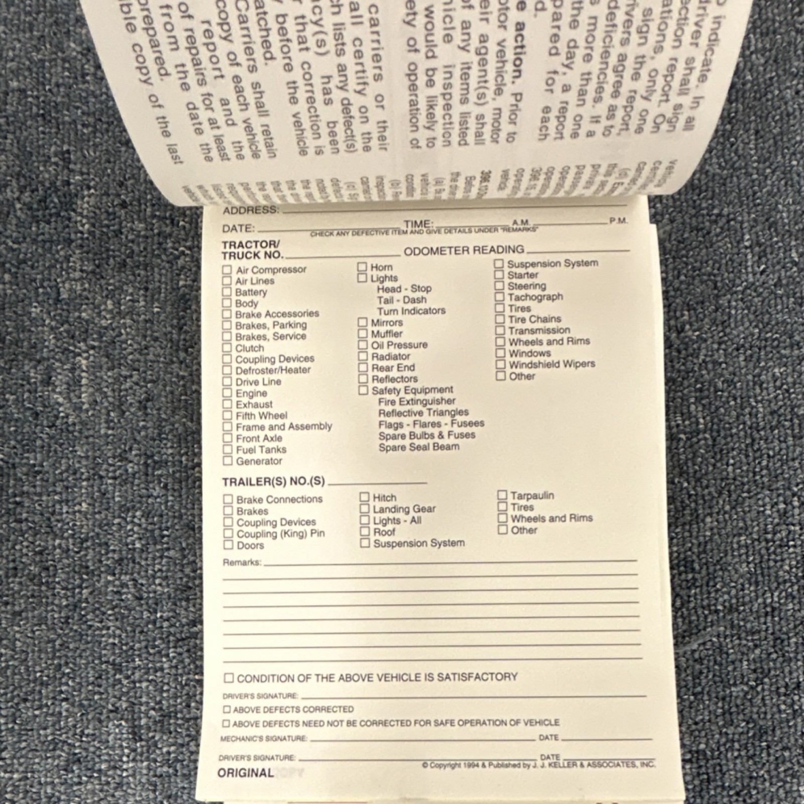 20 books of J. J. Keller Driver’s Vehicle Inspection Report Duplicate Copy Book