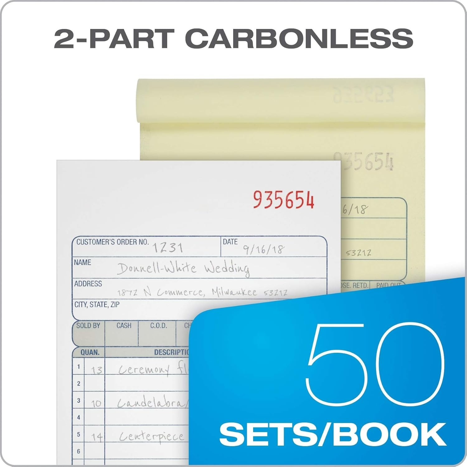Sales Order Book, 2-Part, Carbonless, White/Canary, 4-3/16 x 7-3/16 Inches, 5…