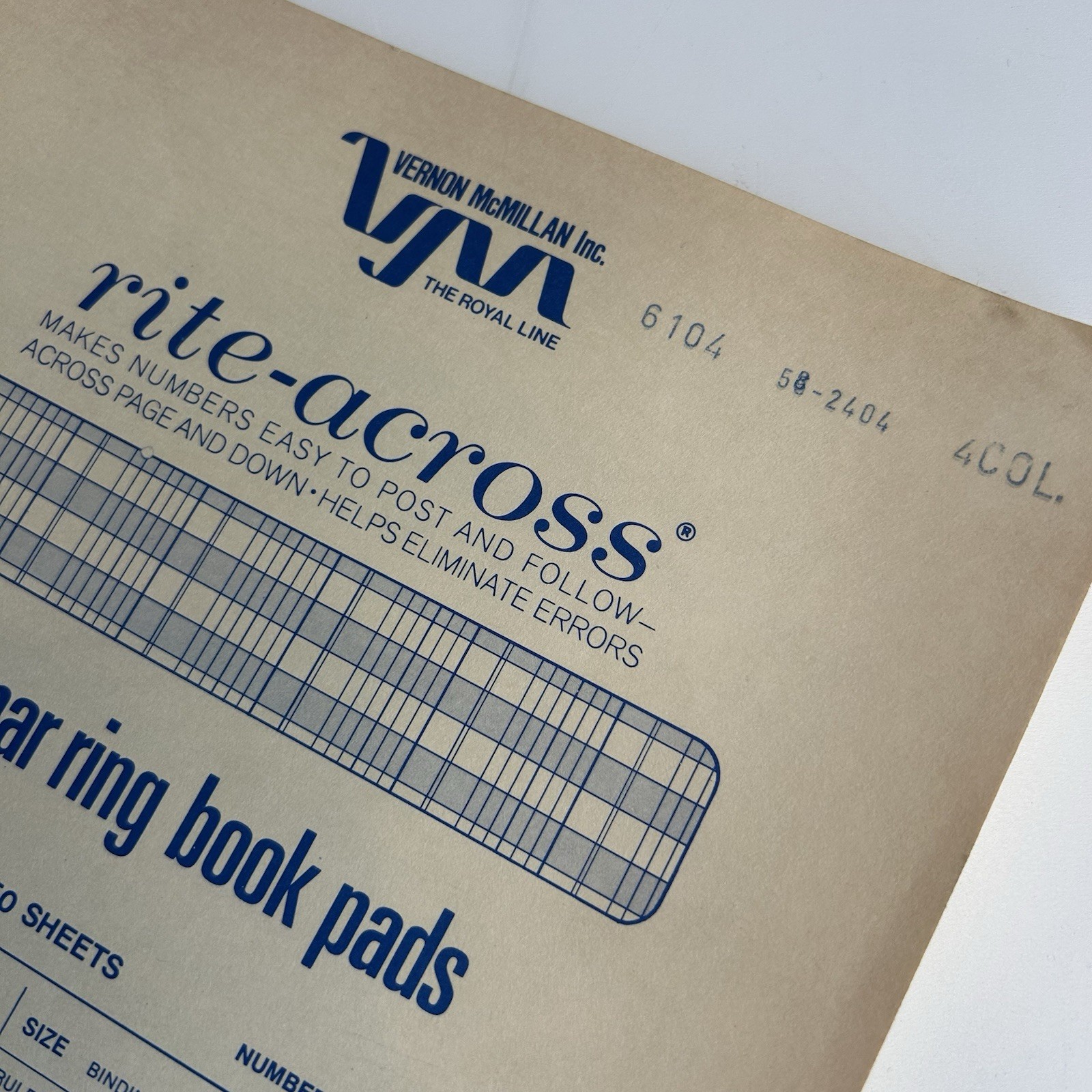 Vernon McMillan Columnar Ring Book Pads 6104 4Col Rite-Across, 50 Shts