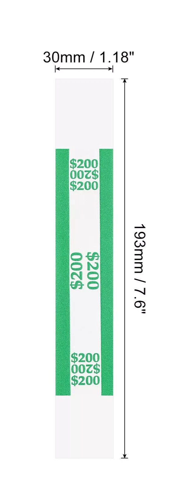 10 Self-Sealing Green Bill Straps Holds $200 Bill Wrappers Currency Bands