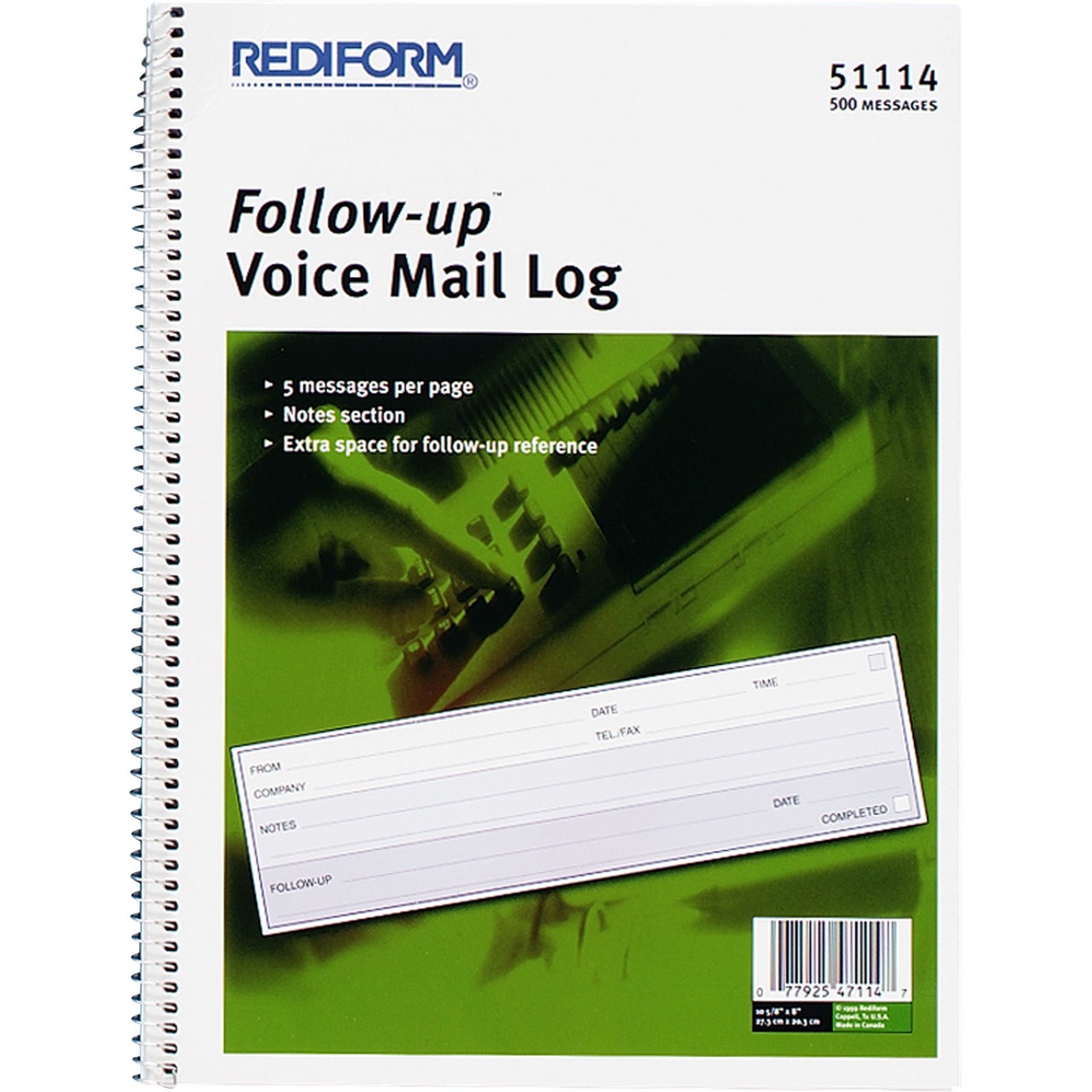Rediform 51114_40 Voice Mail Log Book 500 Sheets White