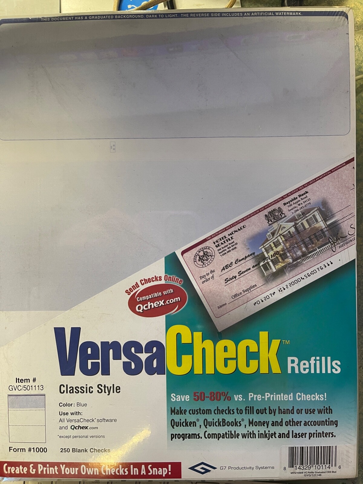 Versa Check Refills Form #1000 – 250 sheets 250 checks – Blue