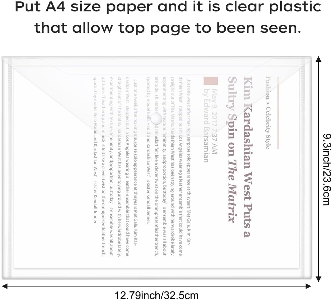 30pcs Plastic Envelopes, Clear Reusable Poly 12.79 in x 9.3 in, White