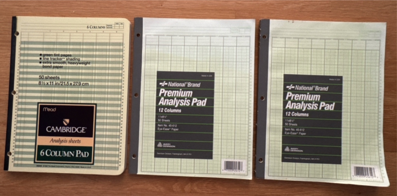 3 vintage Analysis Pad Sheets notebook form 12 column and 6 column partial used