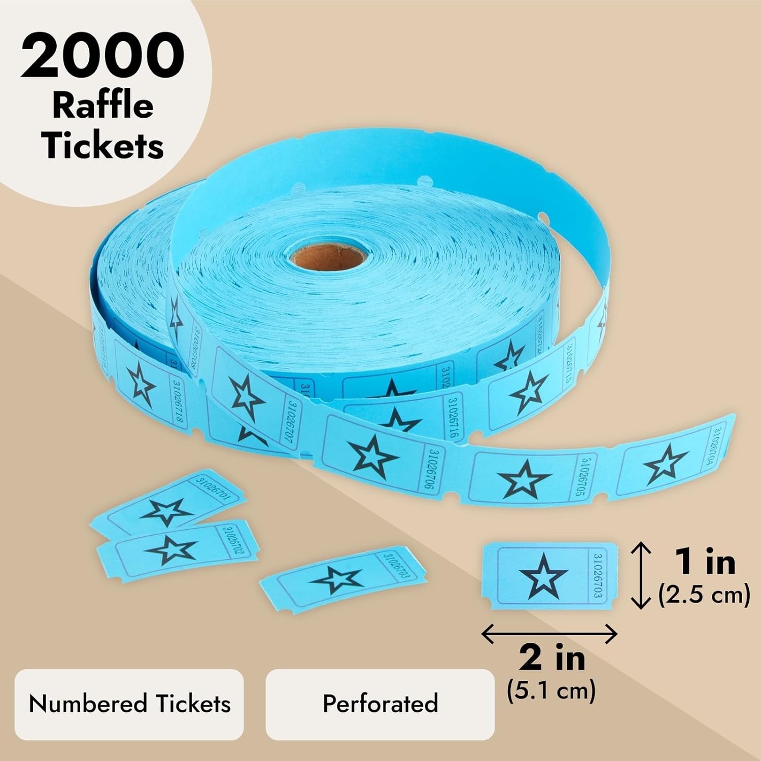 Raffle Tickets Roll – 2000-Count Blue Vintage Star – Perforated Stub Roll of …