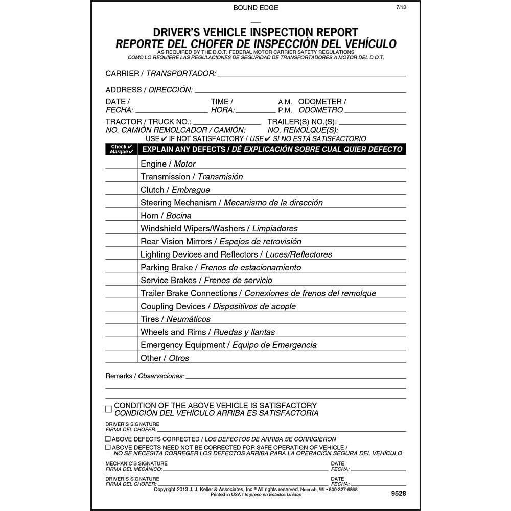 J. J. Keller Simplified DVIR Book 10-pk., Bilingual, 2-Ply Carbonless, 5.5″ x