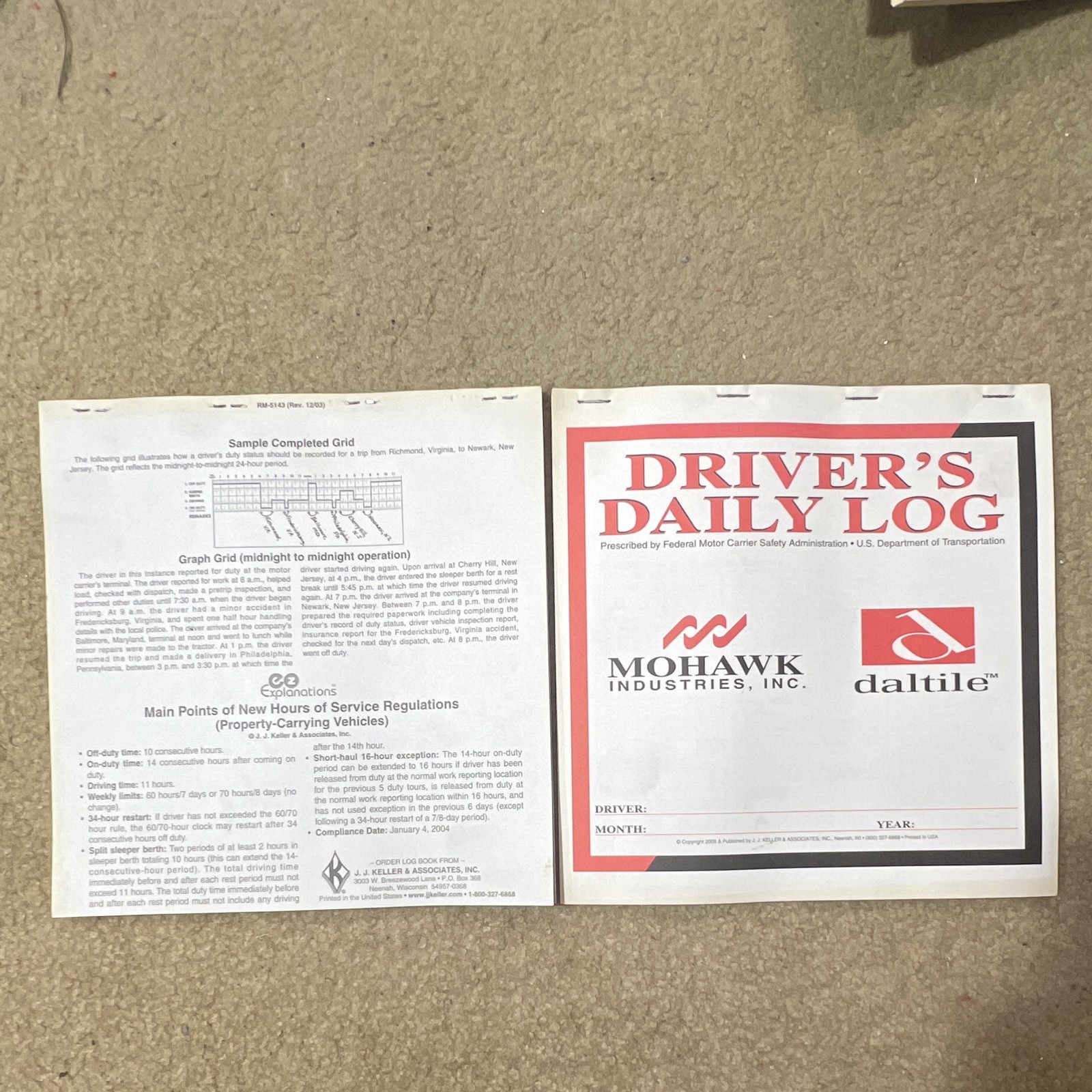 LOT OF 2 Mohawk Industries Driver’s Daily Log Book, Driver’s Daily Logs Type