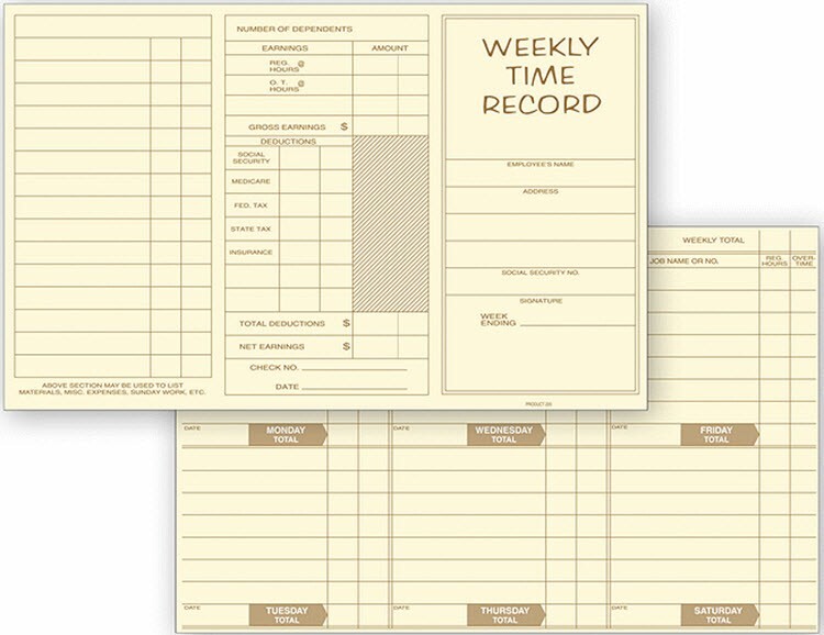 220 Pocket Size Weekly Time Cards 8 x 5 QTY 250