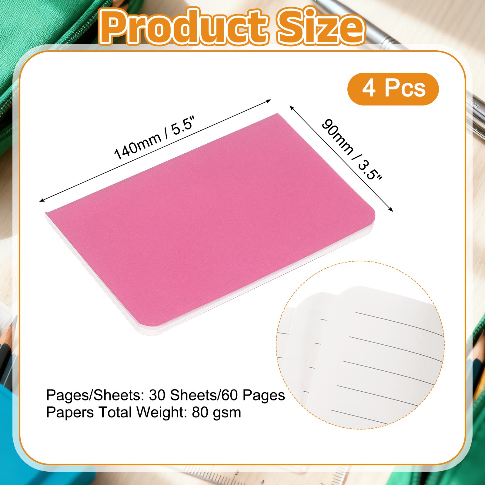 4 Pack A6 Notebook, A6 Journal Mini Notebook Pocket Kraft,Hot Pink
