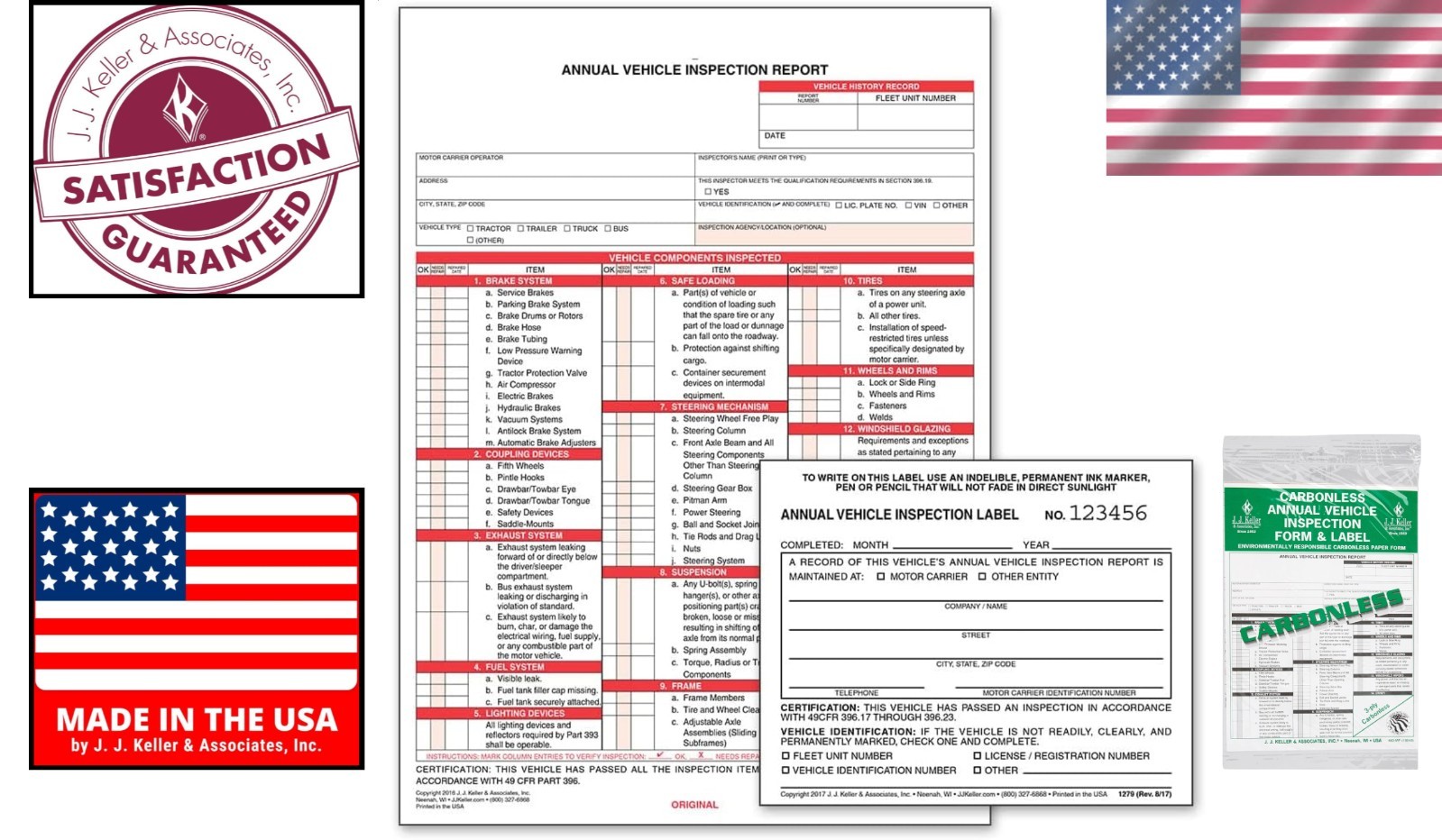Annual Vehicle Inspection Report Kit 3-Ply Carbonless Forms with 5×4 Vinyl Label