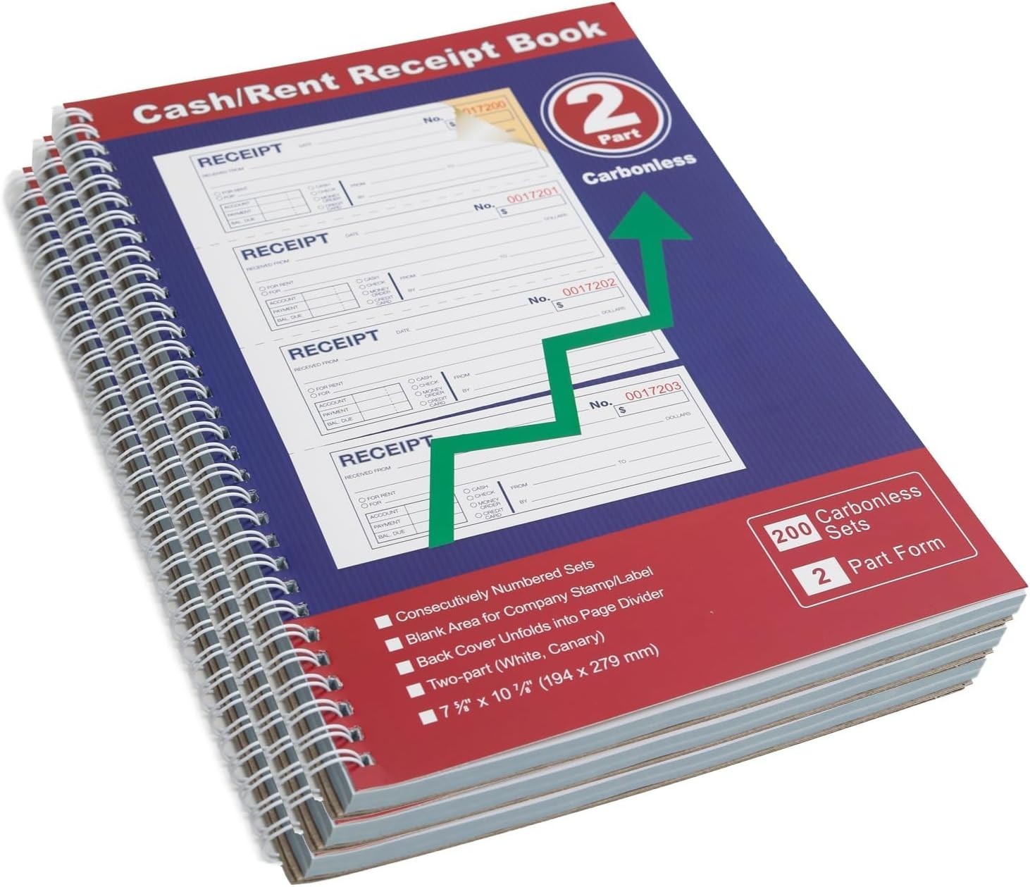 3-Pack Carbonless Rent & Money Receipt Books with Spiral Binding for Easy Use