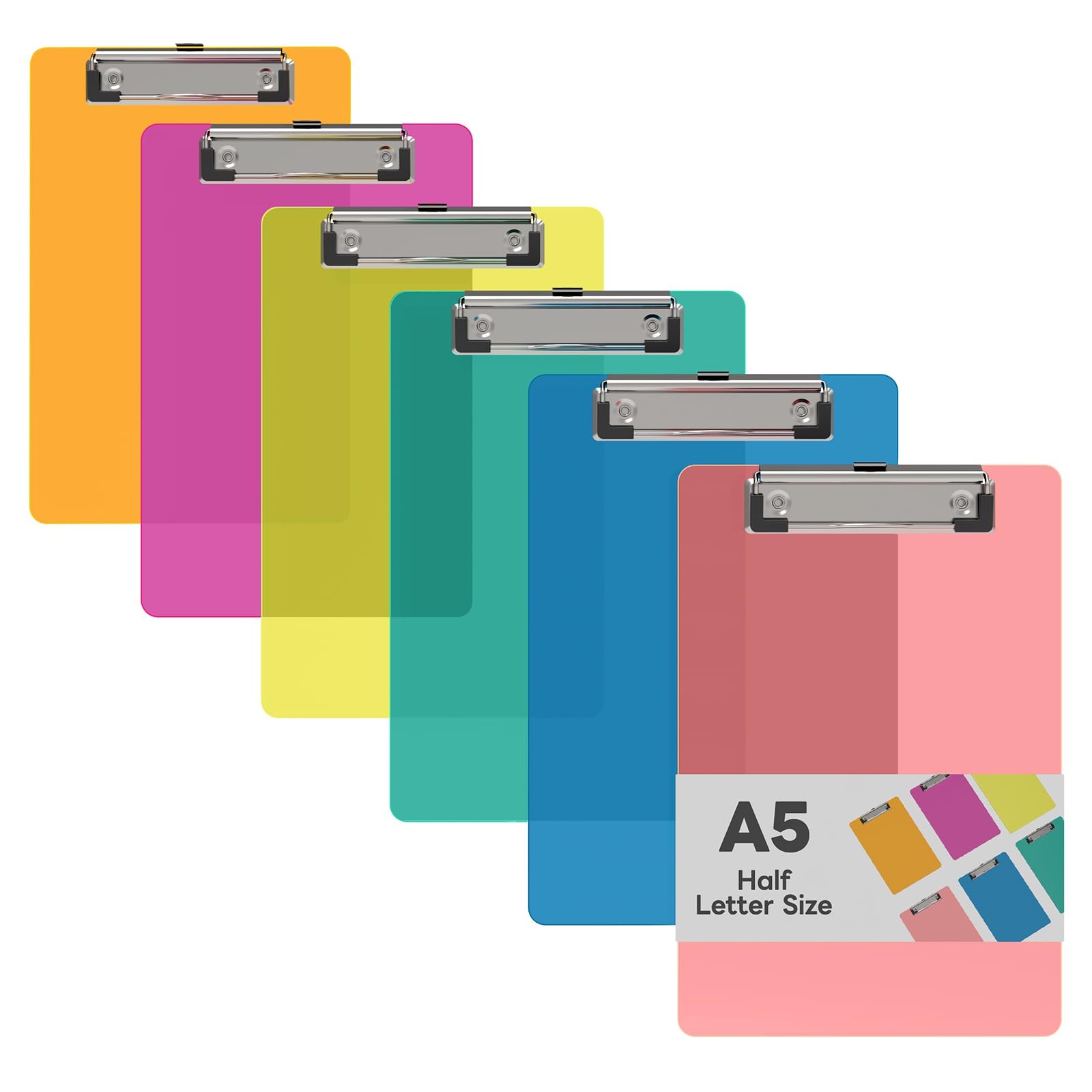 Juvealoe 6 x 9 Small Clipboard Set of 6, A5 Pink/Blue/Green/Yellow/Red/Orange