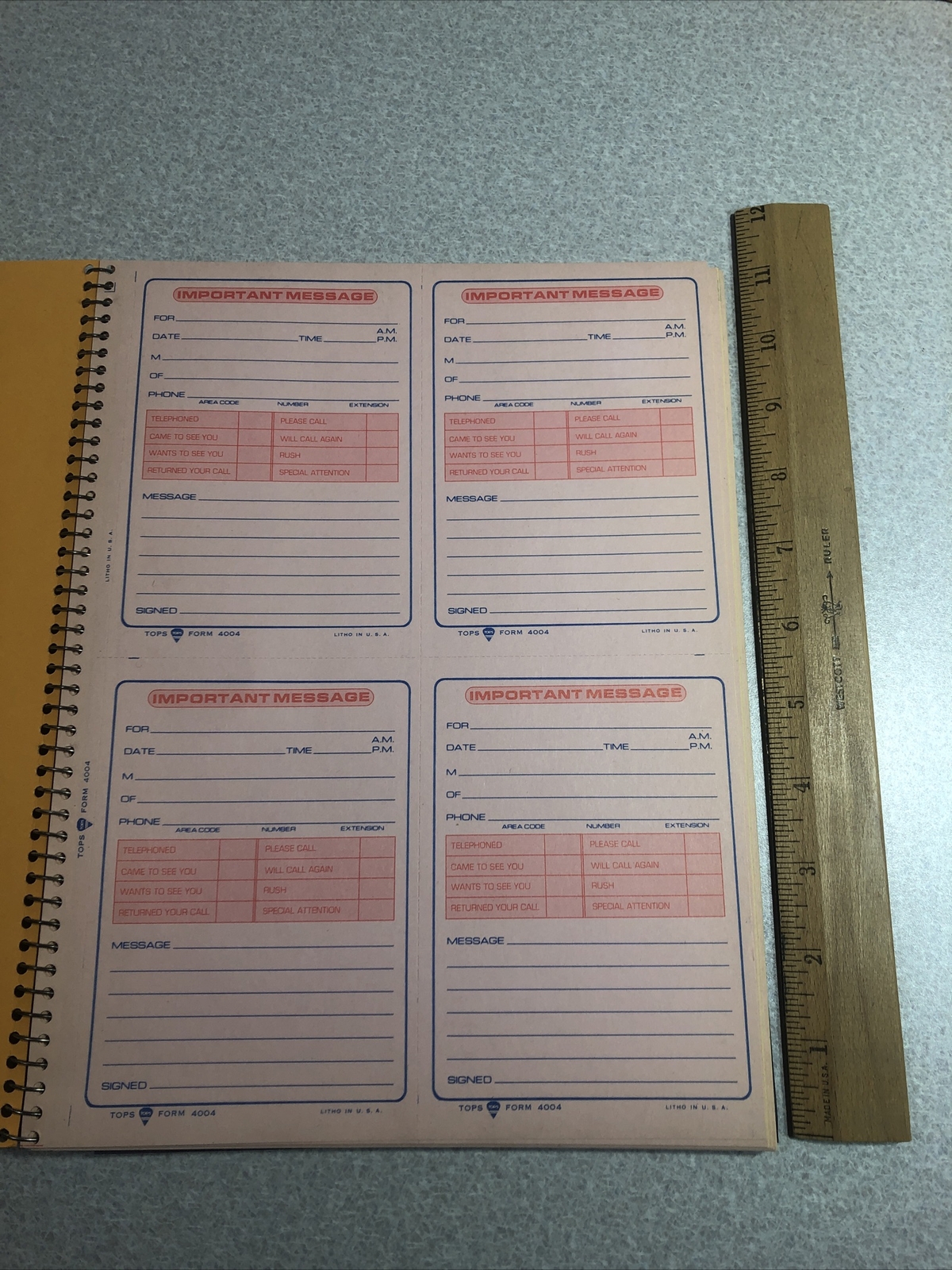 TOPS “While You Were Away” Message, Carbonless Duplicate Form No. 4004