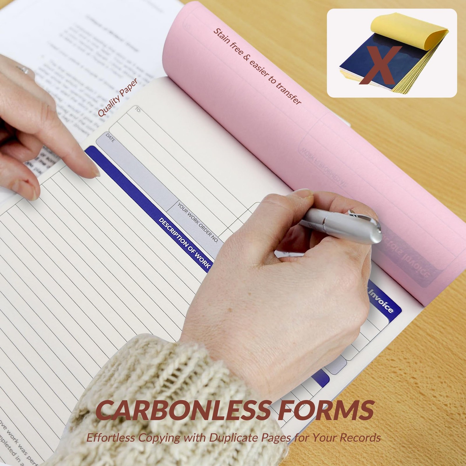 Harfesto Contractor Invoice Book, 3-Part Carbonless, 8×11 inches, Orange