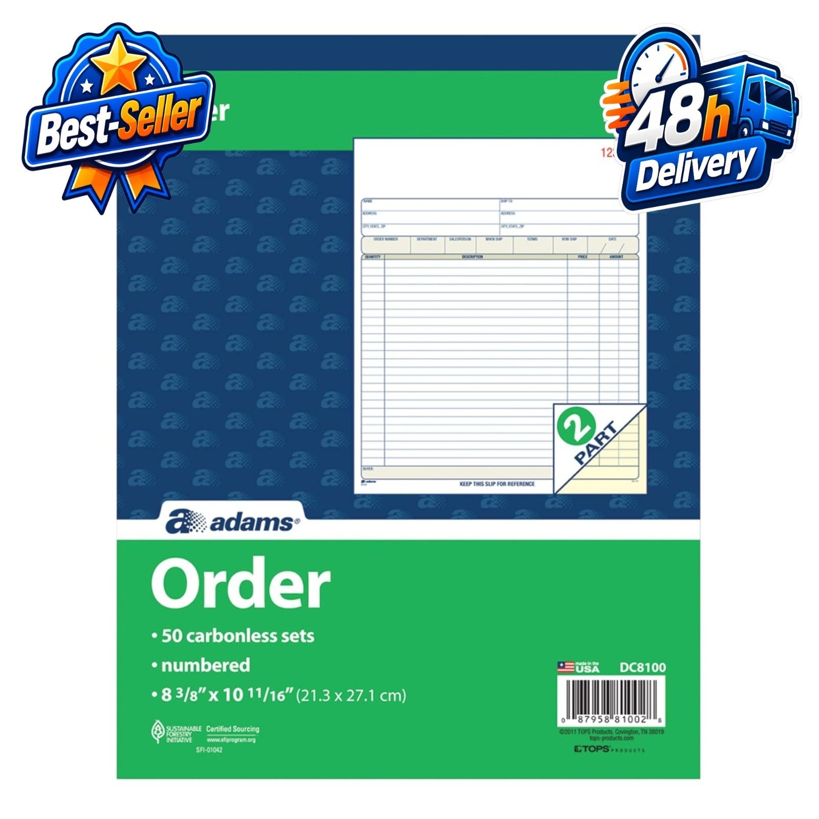Adams Order Book, Carbonless, 50 Sets, 8-3/8″ x 10-11/16″